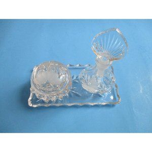 *Collectible Etched Floral Motif Glass 5-pc Dresser Perfume Tray Set